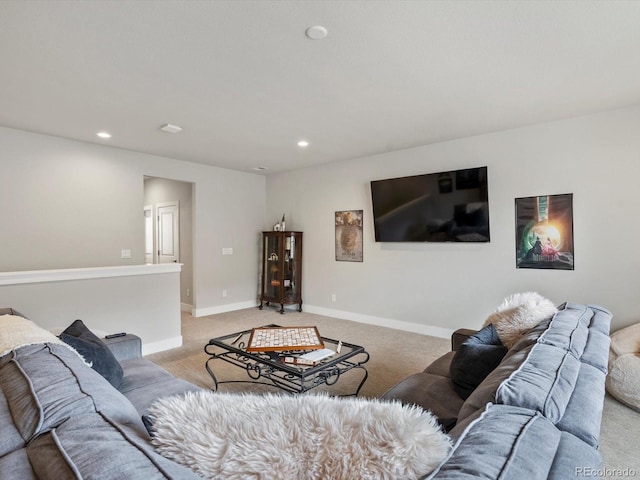 2113 Fountain Cir, Erie, CO 80516 - living room with light colored carpet, recessed lighting, and baseboards