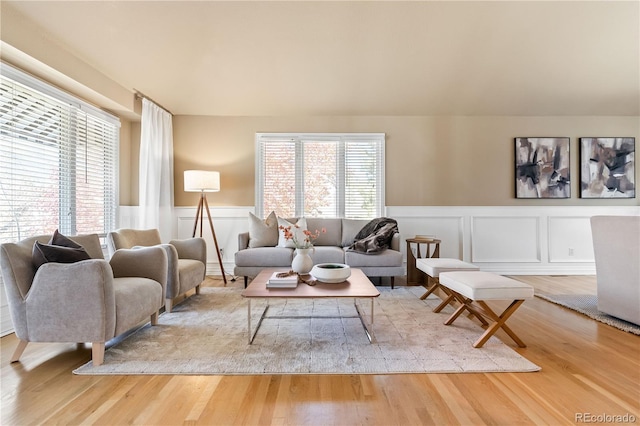 living room with light hardwood / wood-style flooring and plenty of natural light