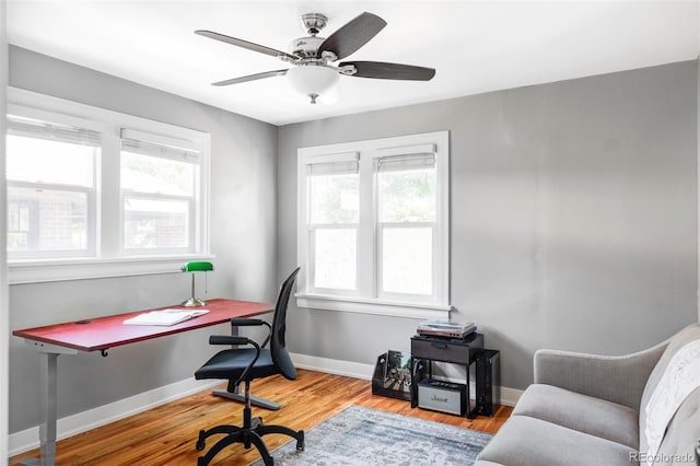 3509 N Monroe St, Denver, CO 80205 - office space featuring plenty of natural light, wood finished floors, and ceiling fan