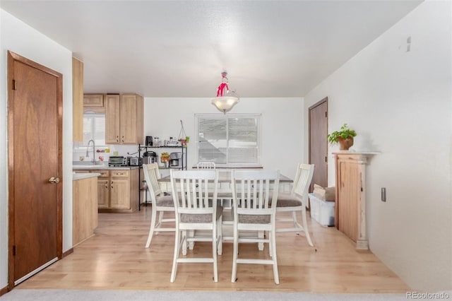 dining room with light hardwood / wood-style flooring and sink