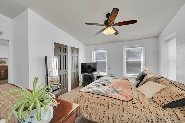 6631 E 78th Ave, Commerce City, CO 80022 - bedroom with lofted ceiling, a ceiling fan, and visible vents