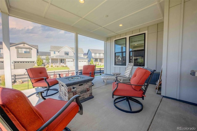 view of patio / terrace featuring a fire pit