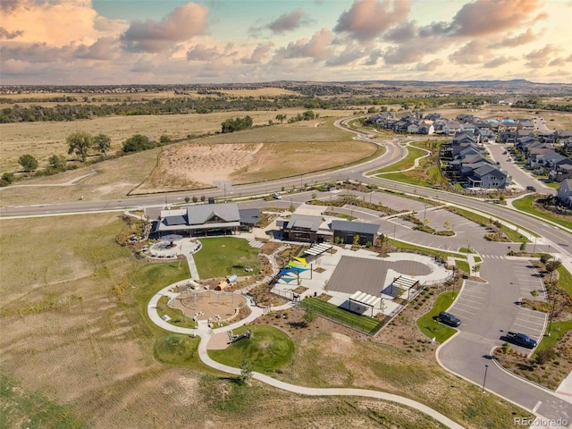 view of aerial view at dusk