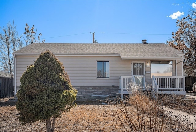 ranch-style home with roof with shingles