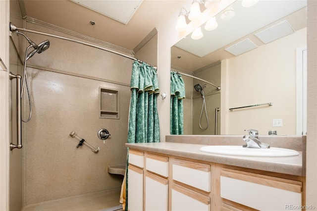 full bathroom featuring vanity and a shower with curtain