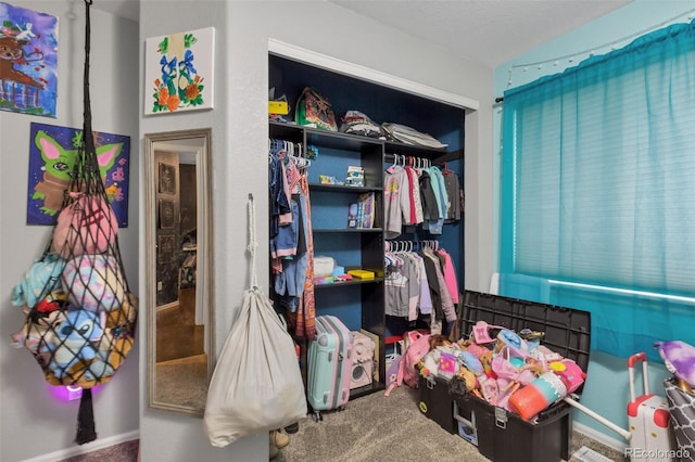 bedroom with a closet and carpet