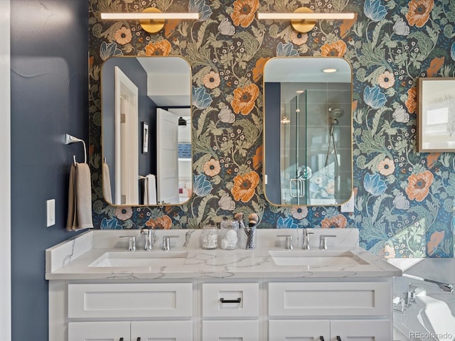 bathroom with vanity and walk in shower