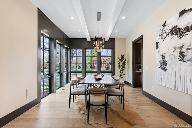 1100 S Elizabeth St, Denver, CO 80210 - dining area featuring a wealth of natural light, beam ceiling, and light wood-type flooring