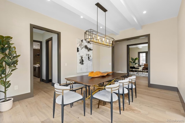 1100 S Elizabeth St, Denver, CO 80210 - dining space featuring recessed lighting, baseboards, beam ceiling, and light wood finished floors