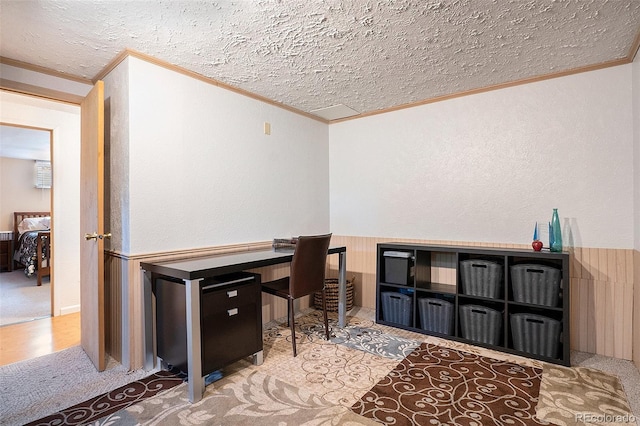 6868 S Birch Way, Centennial, CO 80122 - home office with ornamental molding, a textured ceiling, and a textured wall