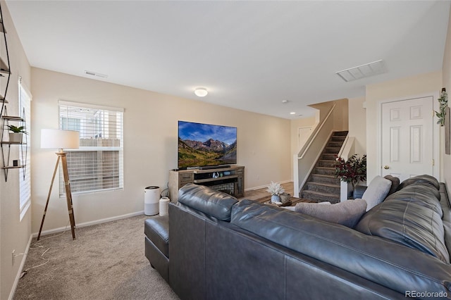 living room with carpet flooring