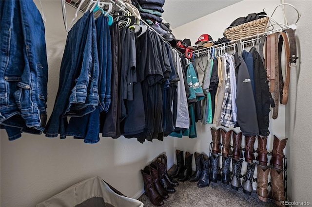 walk in closet featuring carpet floors