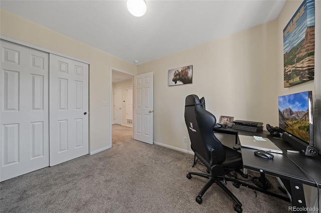 view of carpeted home office