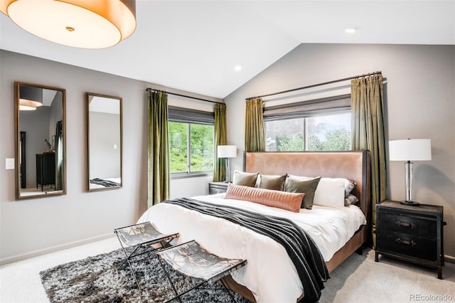 600 Cascade Dr, Golden, CO 80403 - carpeted bedroom featuring lofted ceiling, baseboards, and recessed lighting
