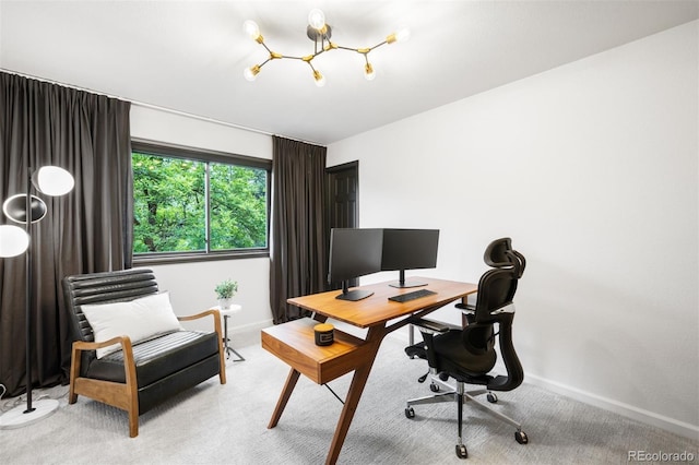 600 Cascade Dr, Golden, CO 80403 - office space featuring carpet, baseboards, and a chandelier