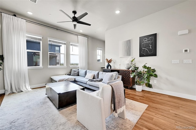 1575 W 68th Ave, Denver, CO 80221 - living room featuring ceiling fan, light wood-style flooring, and recessed lighting