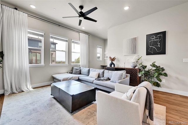 1575 W 68th Ave, Denver, CO 80221 - living room with a ceiling fan, light wood-style flooring, and recessed lighting