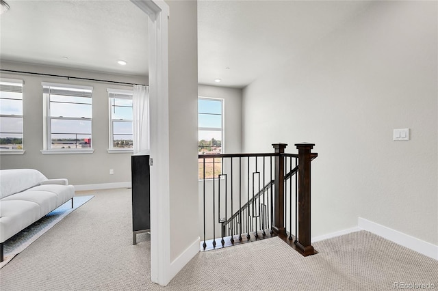 1575 W 68th Ave, Denver, CO 80221 - hall with carpet floors, an upstairs landing, and recessed lighting