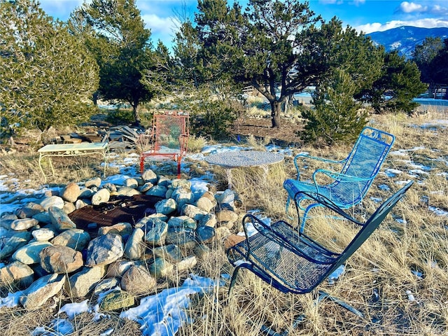 exterior space featuring a mountain view