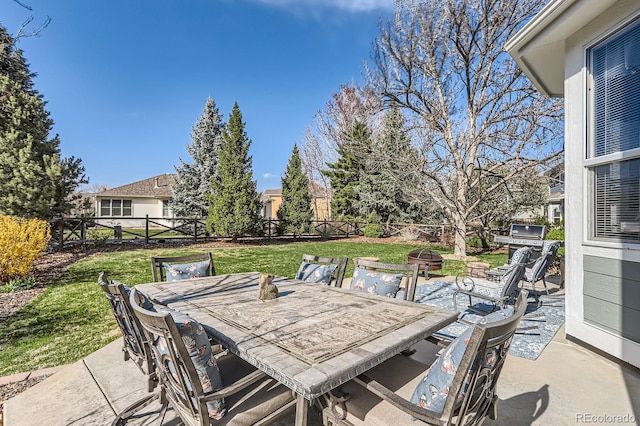 view of patio featuring outdoor dining space and a fenced backyard