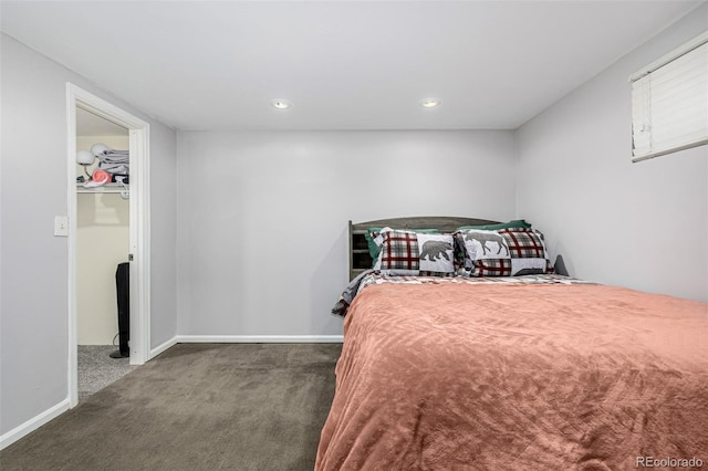 bedroom with baseboards, carpet flooring, and recessed lighting