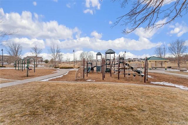 view of playground featuring a lawn