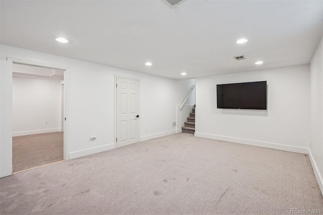 4634 W Tufts Cir, Denver, CO 80236 - finished basement with stairway, recessed lighting, and carpet flooring