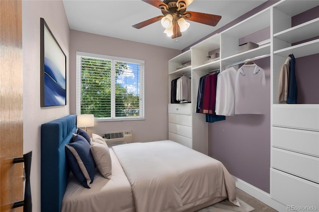 bedroom featuring ceiling fan and carpet flooring