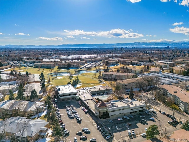 drone / aerial view featuring a mountain view