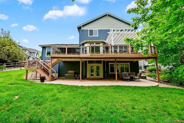 18967 W 54th Ln, Golden, CO 80403 - rear view of property with a pergola, a wooden deck, a lawn, a patio area, and stairway