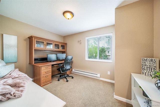 9548 La Quinta Dr, Lone Tree, CO 80124 - office area featuring baseboard heating, light colored carpet, and baseboards