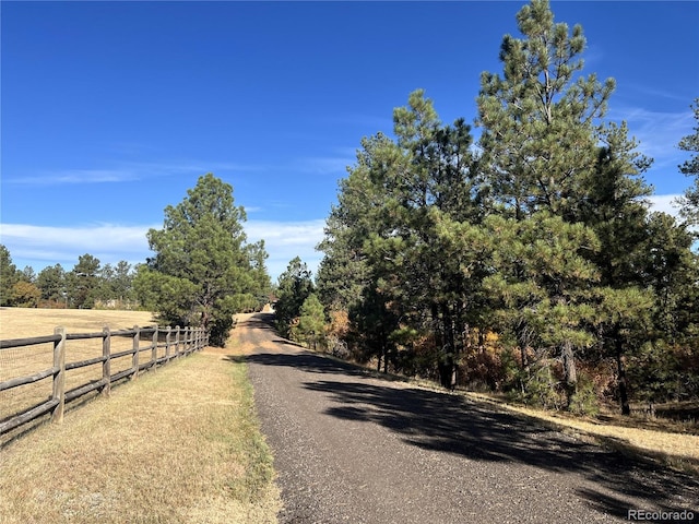 view of road with a rural view