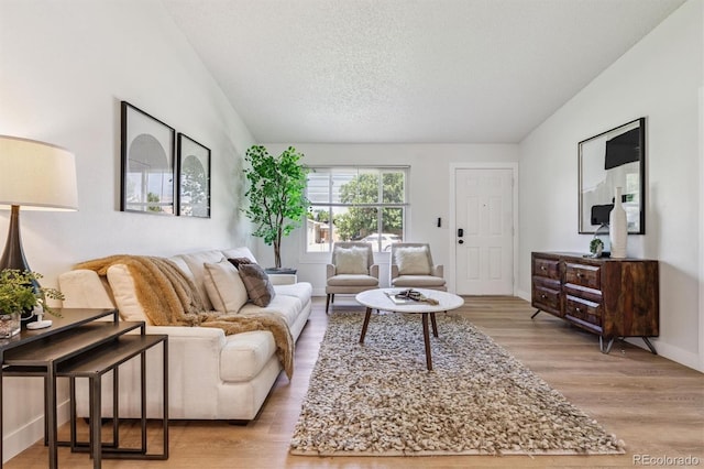 1418 5th St, Fort Lupton, CO 80621 - living room with vaulted ceiling, light wood finished floors, and a textured ceiling