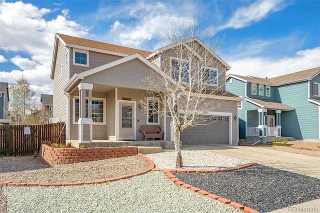 2336 Klein Pl, Colorado Springs, CO 80951 - craftsman inspired home featuring a porch, driveway, fence, and a garage