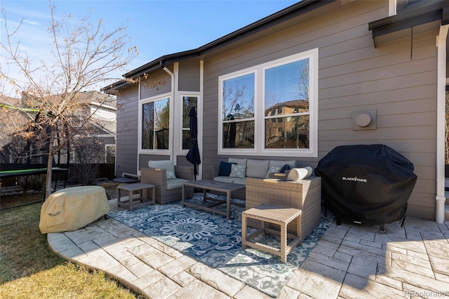 view of patio featuring outdoor lounge area and grilling area