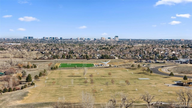 bird's eye view with a city view