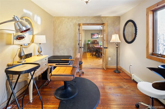 400 W Galena, Moffat, CO 81131 - home office with hardwood / wood-style floors and a baseboard radiator