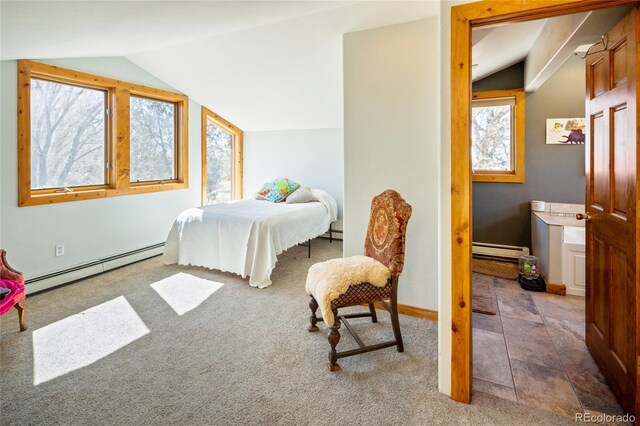 400 W Galena, Moffat, CO 81131 - bedroom with lofted ceiling, a baseboard heating unit, baseboard heating, and carpet