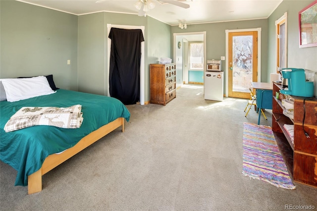 400 W Galena, Moffat, CO 81131 - bedroom with carpet, crown molding, and ceiling fan