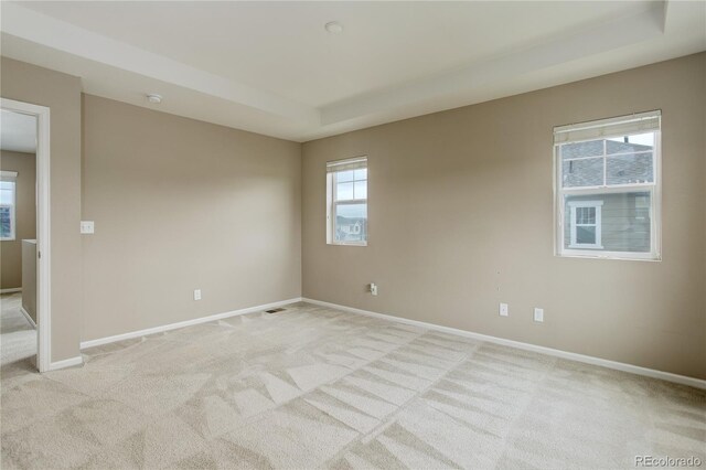 5546 Echo Hollow St, Castle Rock, CO 80104 - unfurnished room featuring light colored carpet, a tray ceiling, baseboards, and a smoke detector