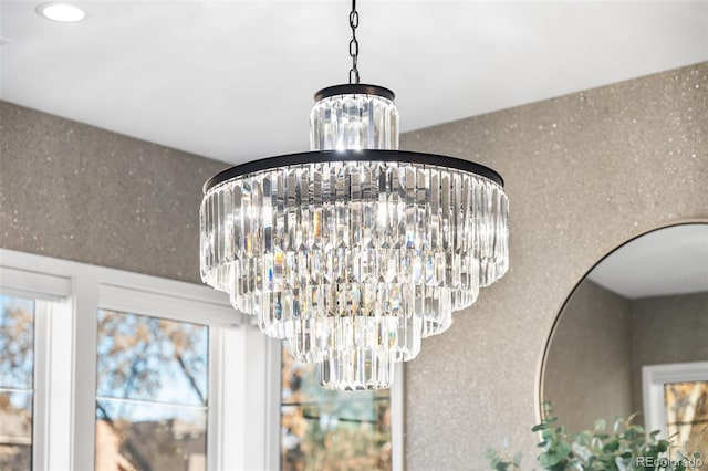 room details with a chandelier and recessed lighting