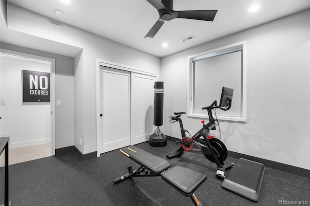 2255 S Monroe St, Denver, CO 80210 - exercise area with a ceiling fan, baseboards, and recessed lighting