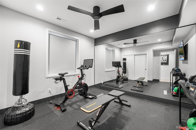 2255 S Monroe St, Denver, CO 80210 - exercise room with a ceiling fan, recessed lighting, and baseboards