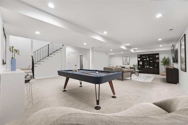 2255 S Monroe St, Denver, CO 80210 - recreation room featuring light carpet, recessed lighting, billiards table, and baseboards