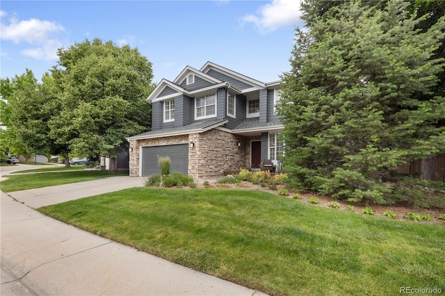 2249 Weatherstone Cir, Highlands Ranch, CO 80126 - craftsman-style house with stone siding, concrete driveway, and an attached garage