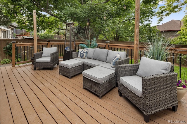 2249 Weatherstone Cir, Highlands Ranch, CO 80126 - wooden terrace featuring an outdoor hangout area