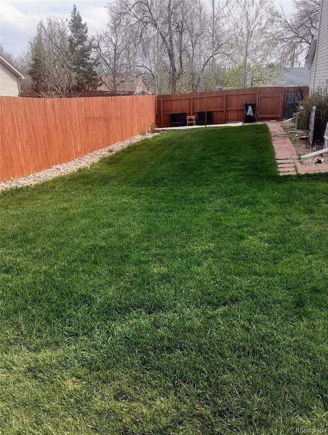 view of yard featuring a fenced backyard