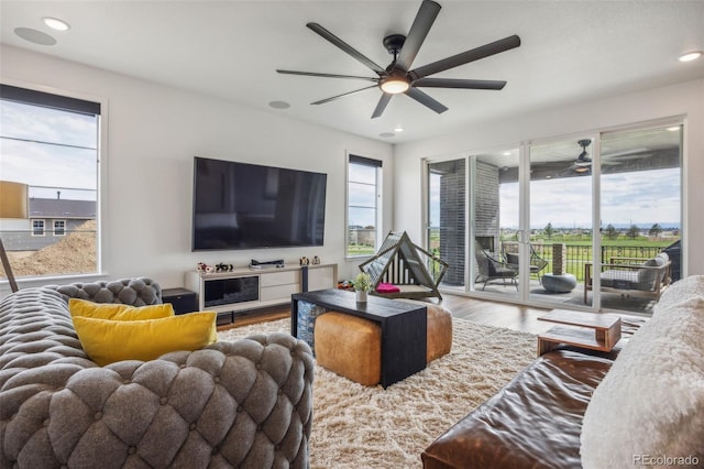 living room with hardwood / wood-style flooring