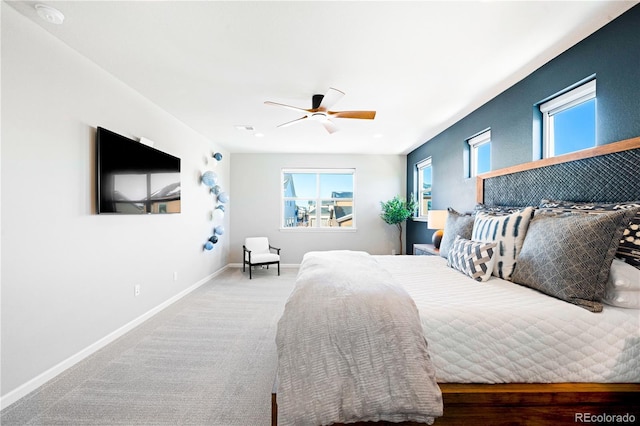 bedroom featuring carpet flooring and ceiling fan