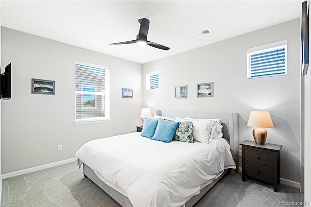 bedroom featuring carpet flooring and ceiling fan